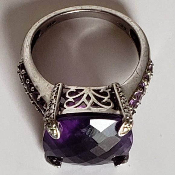 15 CTTW Square Cut Faceted Amethyst Sterling Silver Ring Size 7 3/4 - Picture 4 of 7